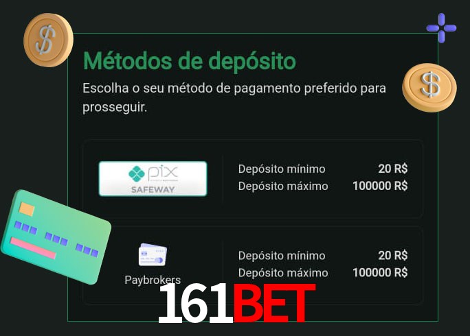 O cassino 161Bet oferece uma grande variedade de métodos de pagamento